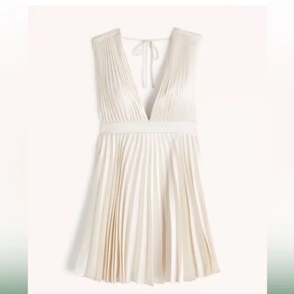 Abercrombie & Fitch Plunge Pleated Mini Dress in White L - Picture 1 of 10